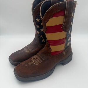 Durango Lady Rebel Western Boots Size 9M Brown American Flag RD4414 Square Toe